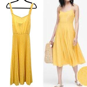 Lark + Grey Sleeveless Yellow Pleated Midi Dress Polka Dot Spotted, 2XL
